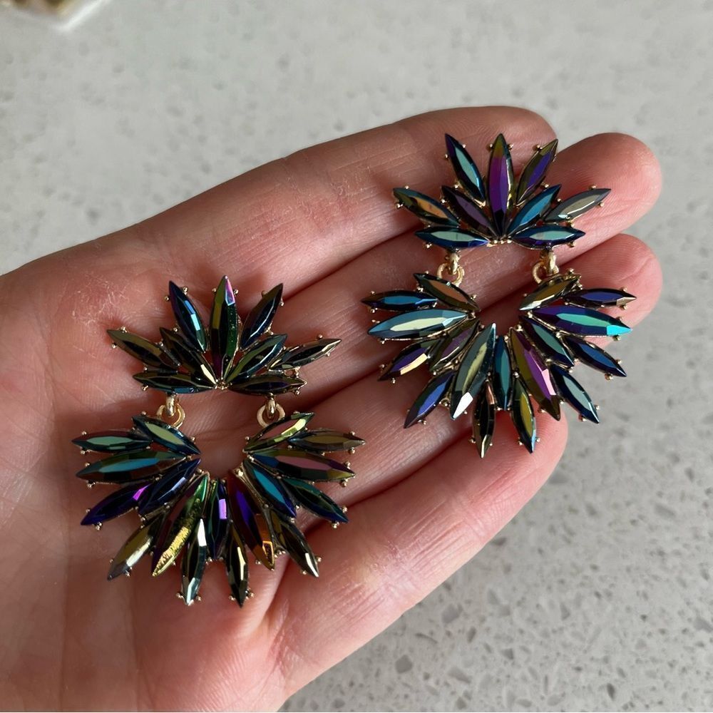 Glamorous Rhinestone Flower‎ Shaped Drop Earrings - Picture 6 of 9